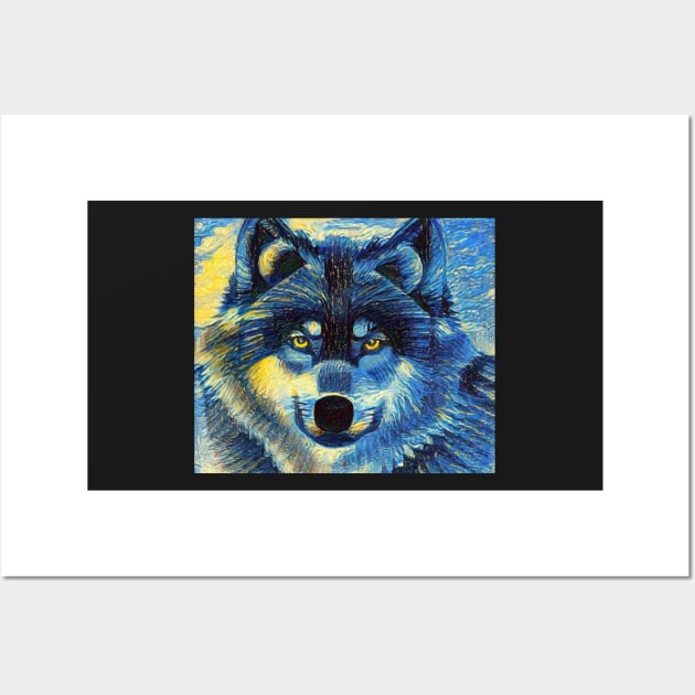 Alpha Wolf Portrait - Blue Wolf Vincent Van Gogh Impressionist Style Wall Art by BubbleMench